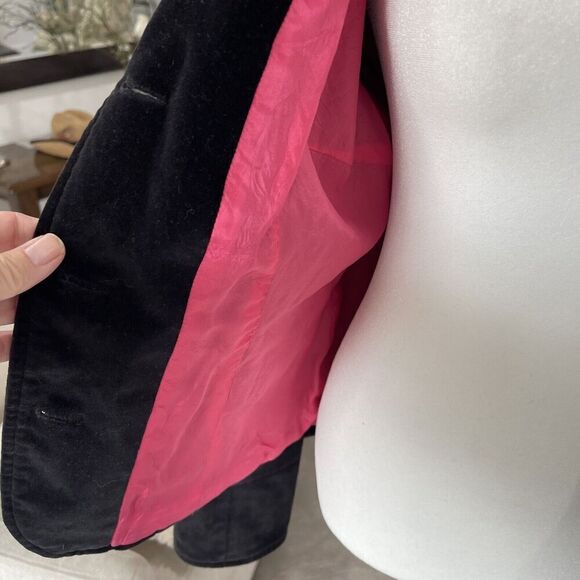 Garnet Hill Velvet Blazer Black Size 8 Stretch Holiday Event 3 Button Pockets - Picture 4 of 15